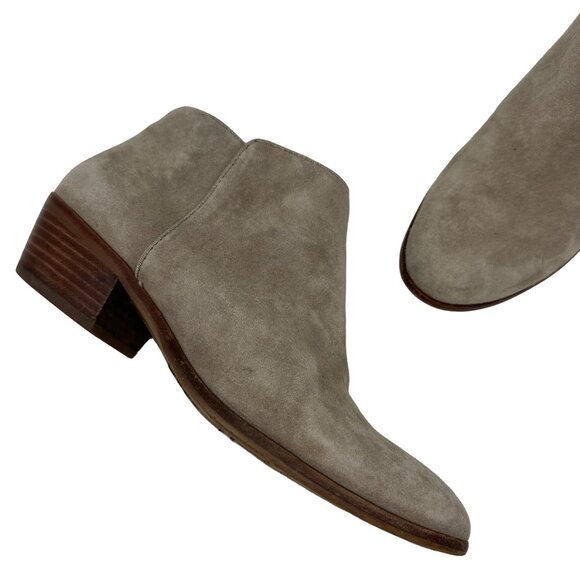 Sam Edelman Petty Ankle Boot Size 8.5 Tan Suede Leather Side Zip Low Heel - Picture 2 of 12
